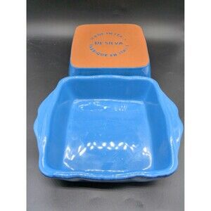 De Silva Italy Blue Terracotta Square Baking Dishes Set of 2 Handled 6in
